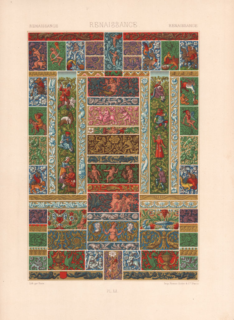 RACINET ORNEMENT POLYCHROME 51 Renaissance decorative arts patterns motifs c1885