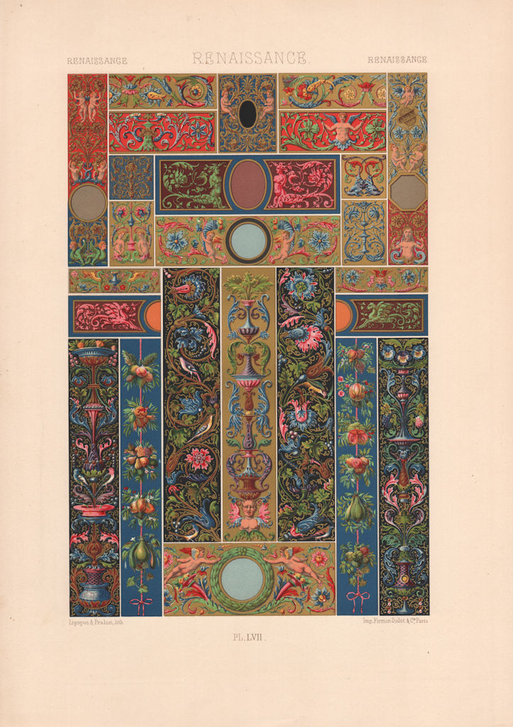 Associate Product RACINET ORNEMENT POLYCHROME 57 Renaissance decorative arts patterns motifs c1885