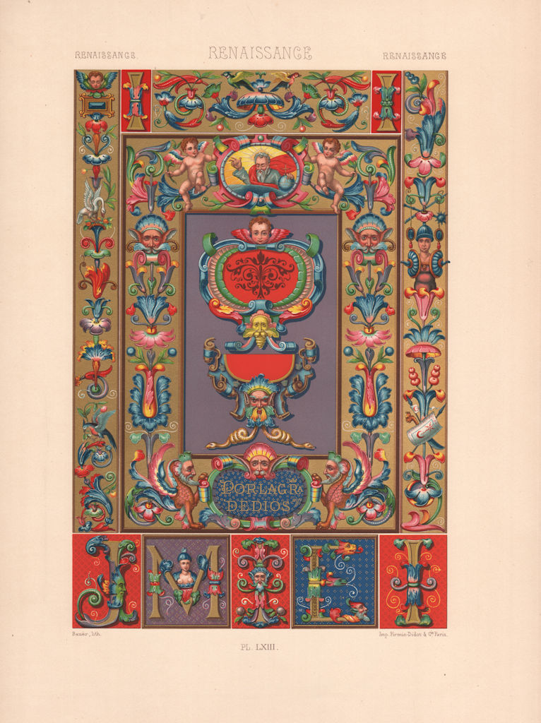 RACINET ORNEMENT POLYCHROME 63 Renaissance decorative arts patterns motifs c1885
