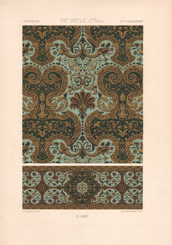 Associate Product RACINET ORNEMENT POLYCHROME 75 17th century Baroque arts patterns motifs c1885