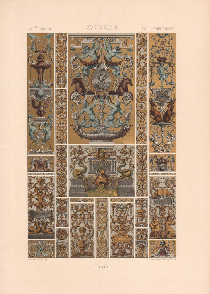 Associate Product RACINET ORNEMENT POLYCHROME 79 17th century Baroque arts patterns motifs c1885
