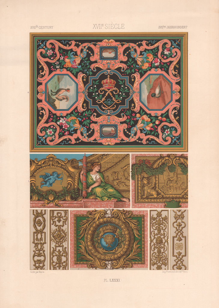 Associate Product RACINET ORNEMENT POLYCHROME 81 17th century Baroque arts patterns motifs c1885