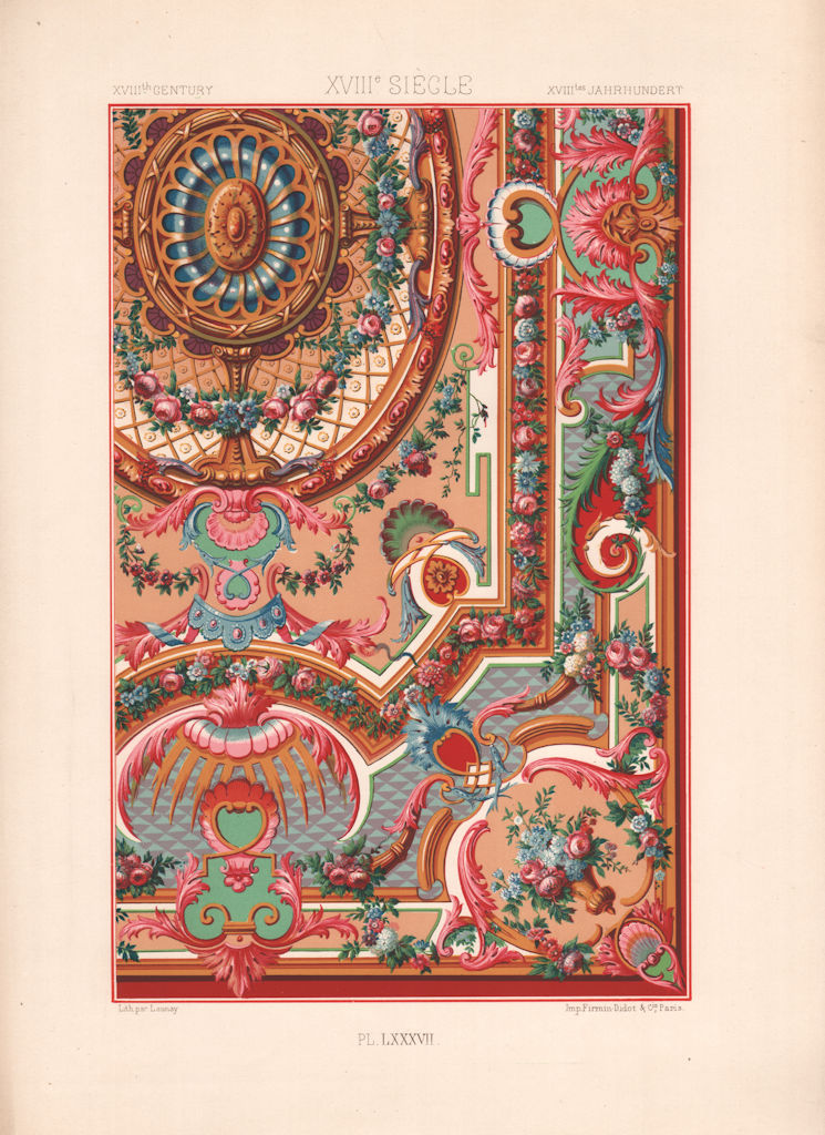 Associate Product RACINET ORNEMENT POLYCHROME 87 18th century Rococo arts patterns motifs c1885
