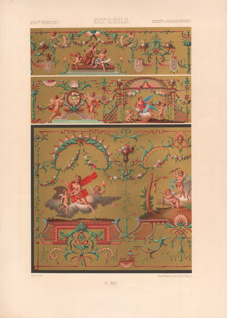 Associate Product RACINET ORNEMENT POLYCHROME 91 18th century Rococo arts patterns motifs c1885