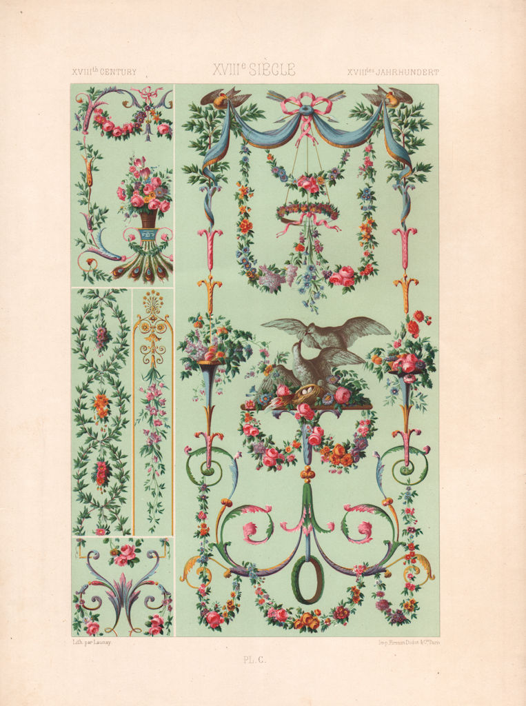 Associate Product RACINET ORNEMENT POLYCHROME 100 18th century Rococo arts patterns motifs c1885