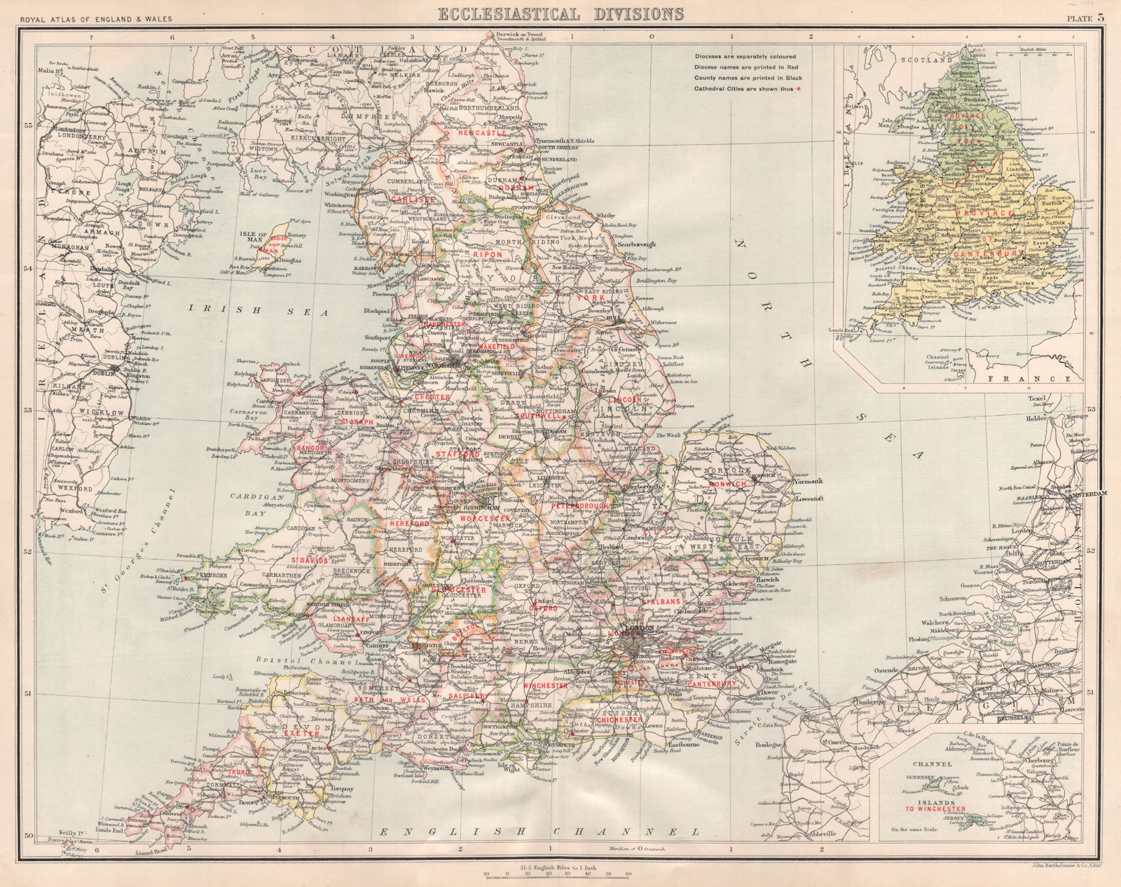 Associate Product ENGLAND & WALES Ecclesiastical Divisions Dioceses Cathedral Cities 1898 map