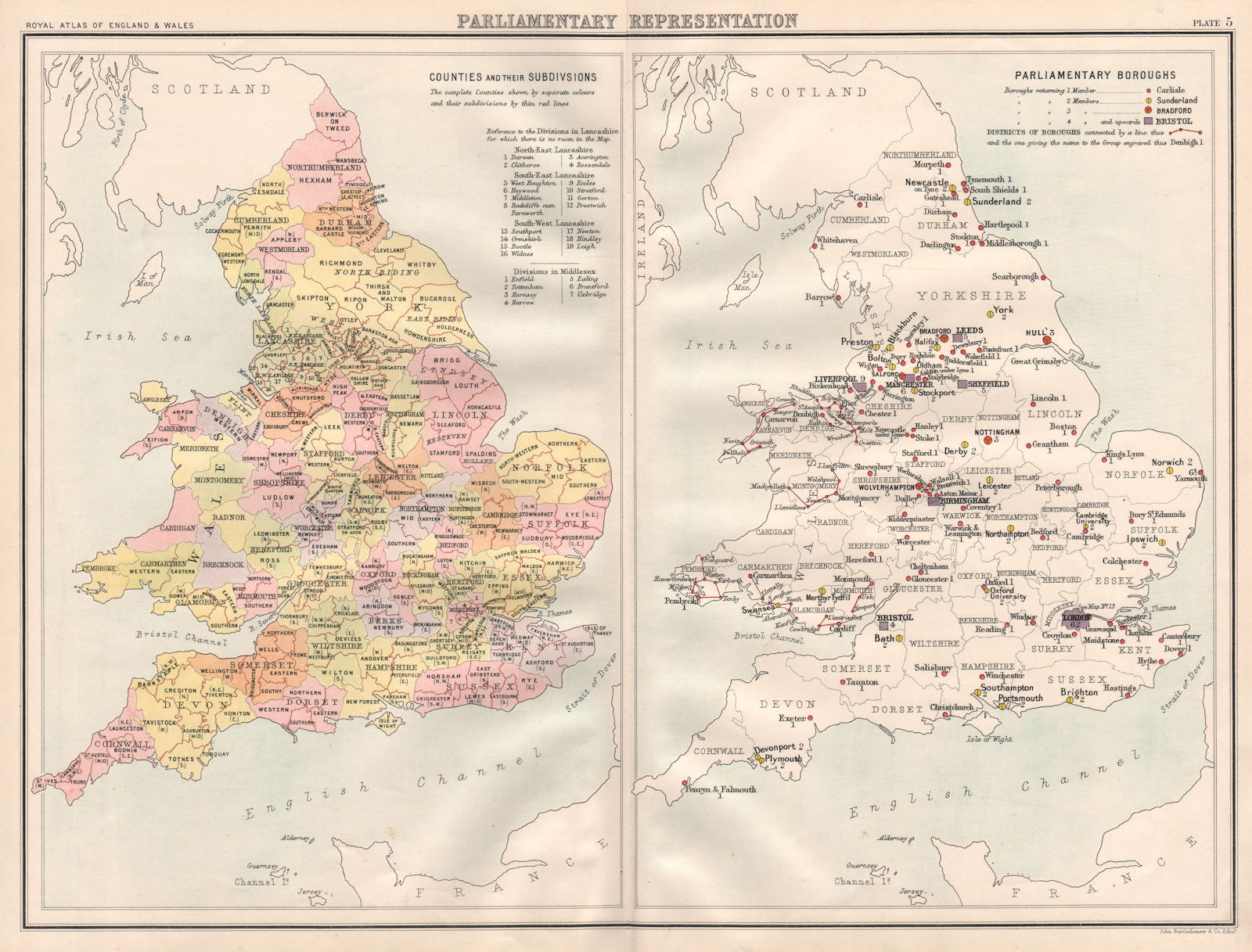 Associate Product ENGLAND/WALES PARLIAMENTARY REPRESENTATION. County divisions Boroughs 1898 map