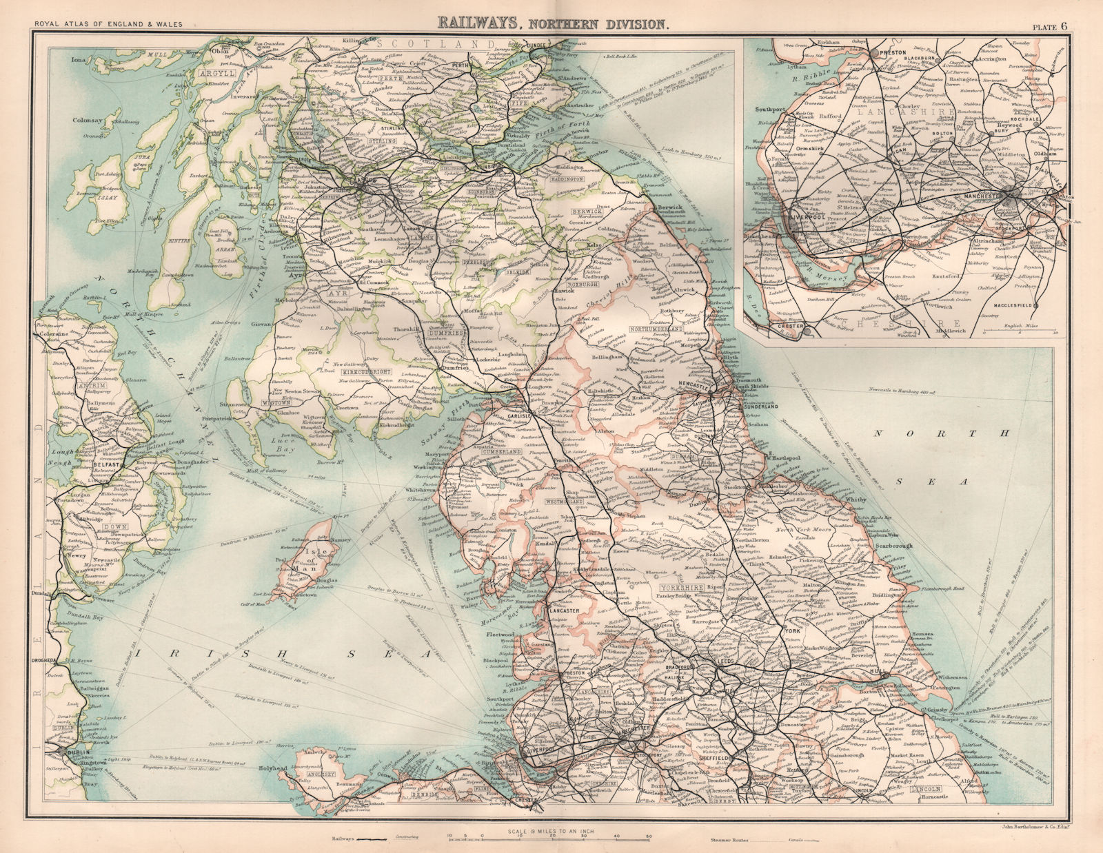 Associate Product ENGLAND NORTH/SCOTLAND SOUTH RAILWAYS active & under contruction 1898 old map