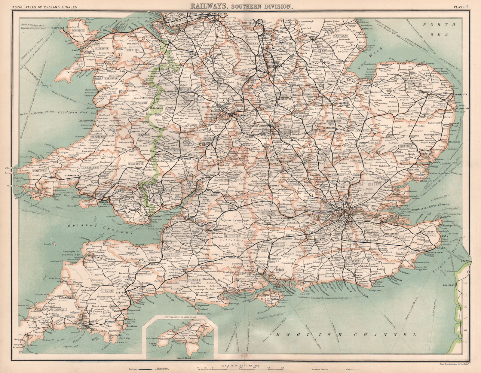Associate Product SOUTHERN ENGLAND & WALES RAILWAYS active & under construction. Canals 1898 map