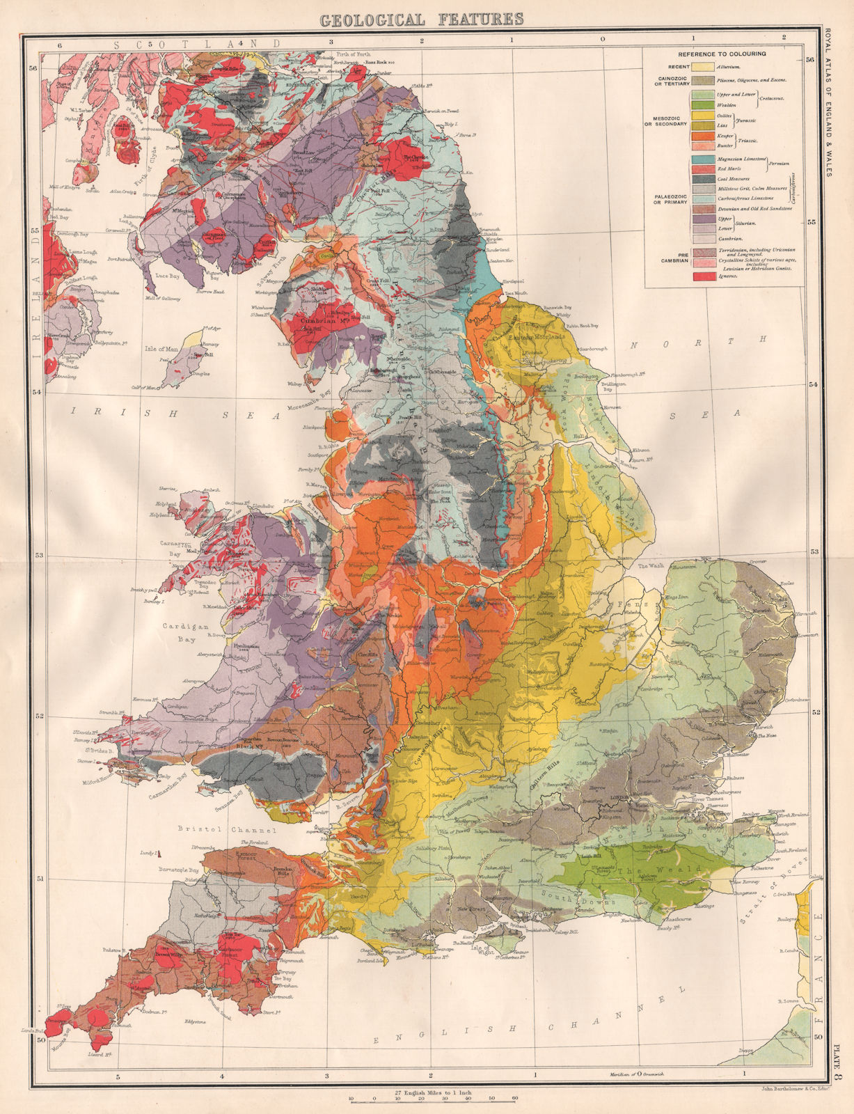 GREAT BRITAIN GEOLOGICAL. England & Wales Geology 1898 old antique map chart