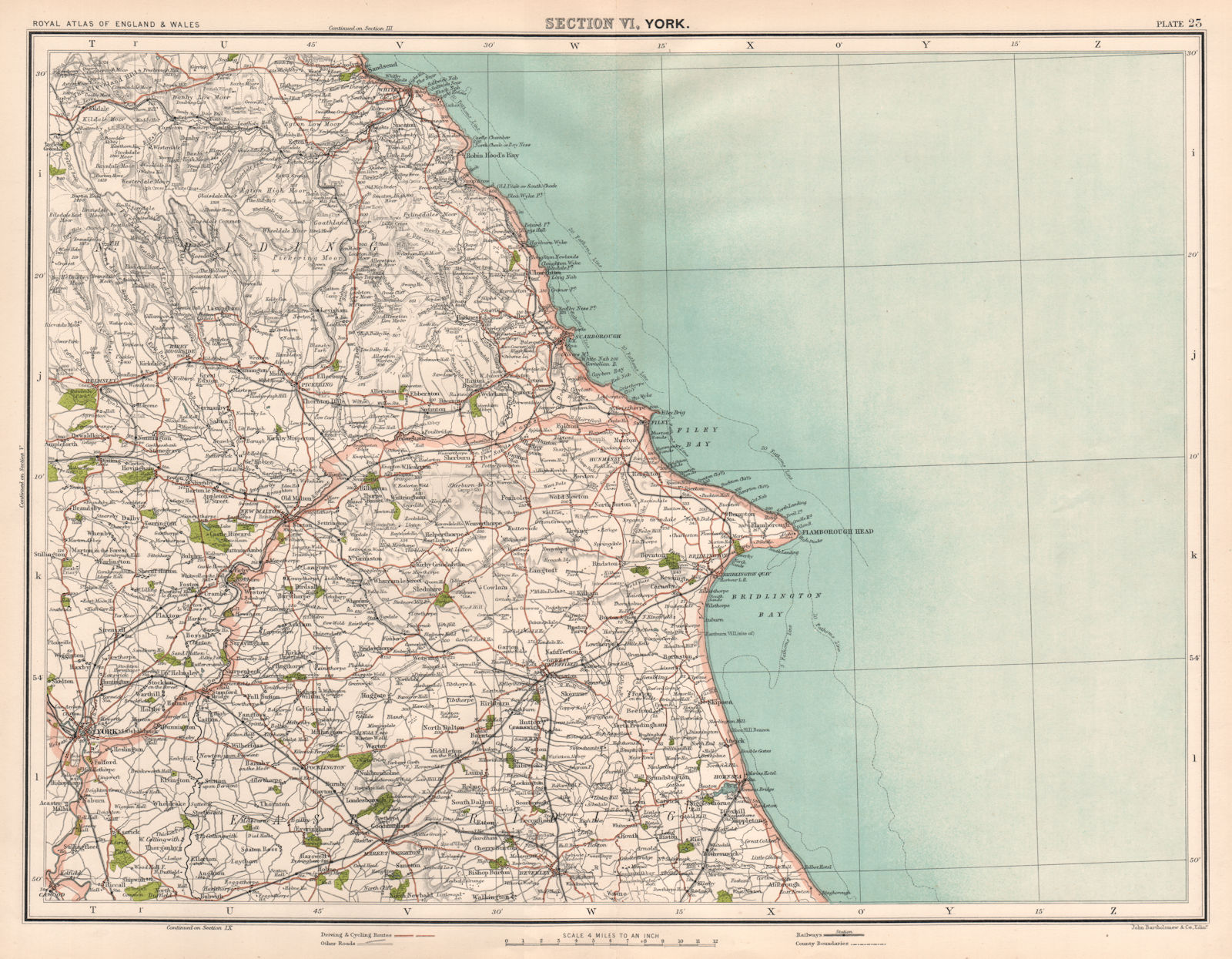 Associate Product YORKSHIRE COAST. North York Moors. Howardian Hills. Whitby Filey York 1898 map