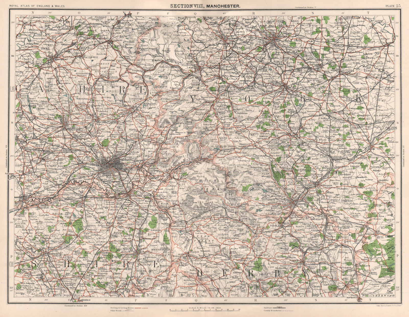 PEAK DISTRICT & environs. Manchester Sheffield Leeds Buxton Bakewell 1898 map