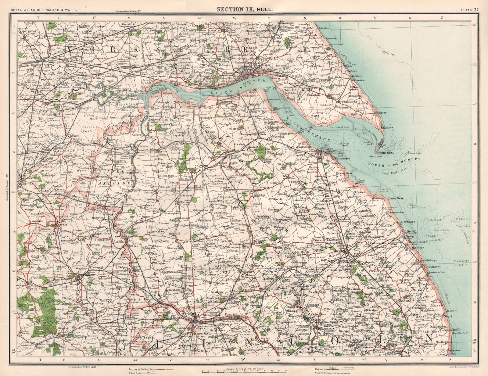 Associate Product HUMBERSIDE & LINCOLNSHIRE WOLDS. Hull Grimsby Beverley Louth Doncaster 1898 map
