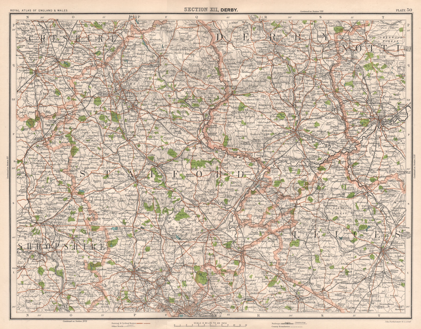 Associate Product MIDLANDS. Staffordshire Potteries. Birmingham Stoke Derby Leicester 1898 map