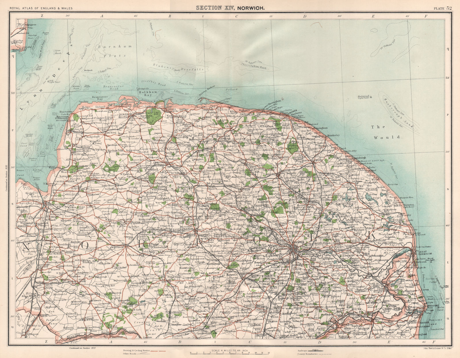 NORFOLK. Coast & Broads. The Wash. Norwich Great Yarmouth Cromer 1898 old map