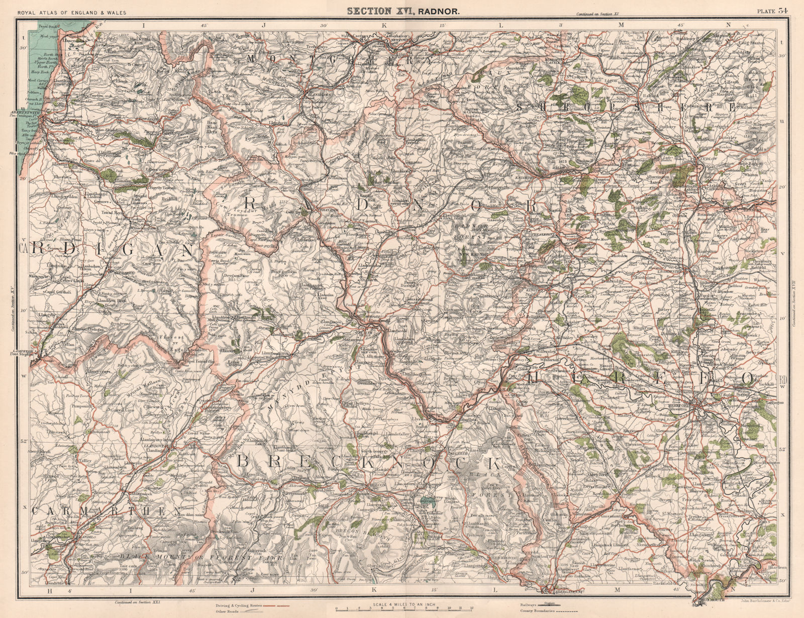Associate Product SOUTH CENTRAL WALES. Brecon Beacons Shropshire Hills Plylimon Radnor 1898 map