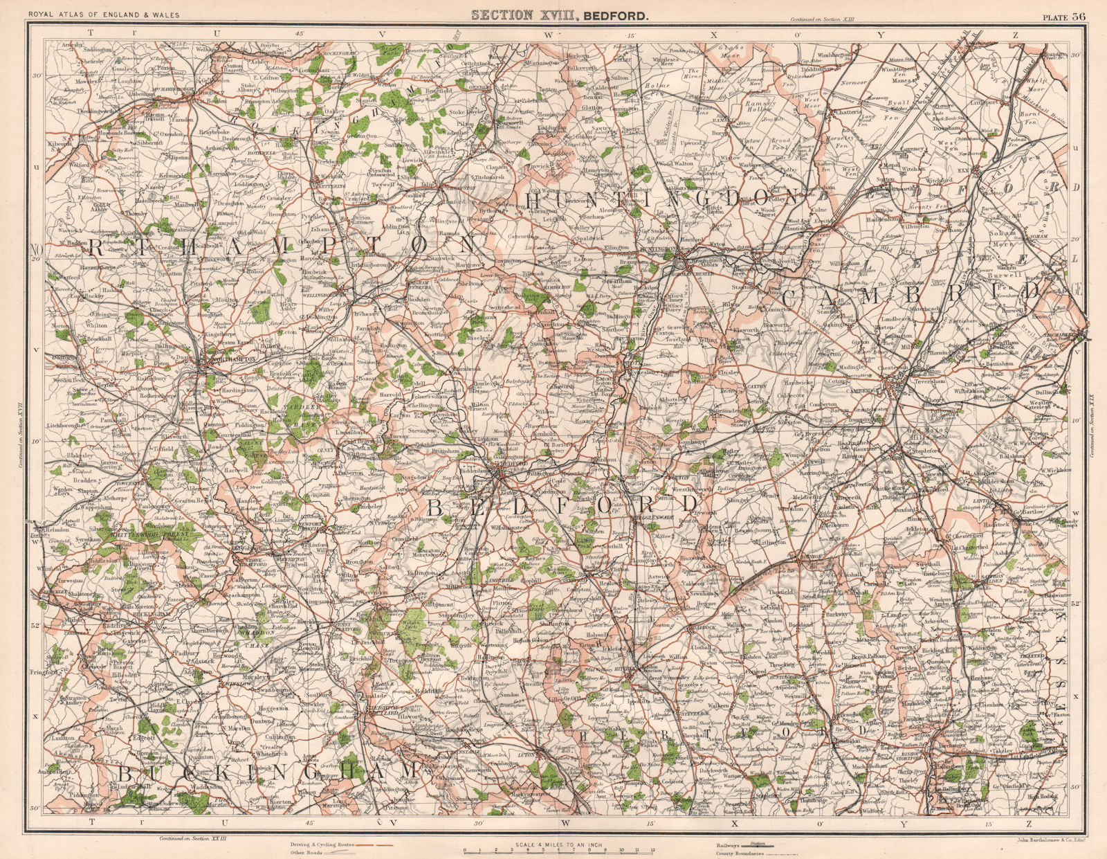 Associate Product EASTERN ENGLAND. Bedfordshire Huntingdonshire Cambridge Northampton 1898 map