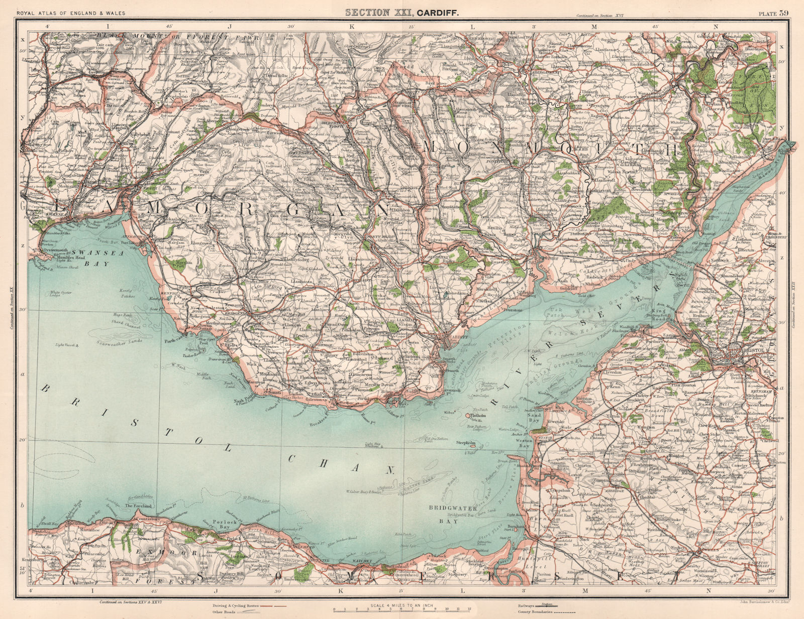 SEVERN ESTUARY / BRISTOL CHANNEL. South Wales valleys. Somerset coast 1898 map