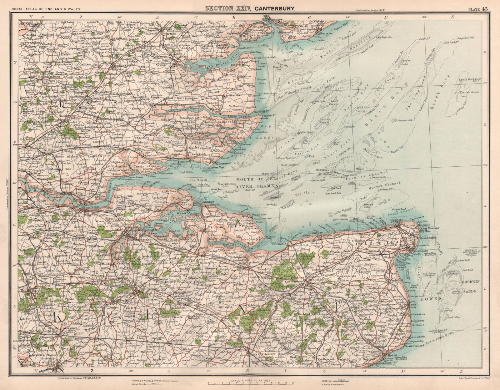Associate Product THAMES ESTUARY. Channels sands Medway Kent Essex Thanet Canterbury 1898 map