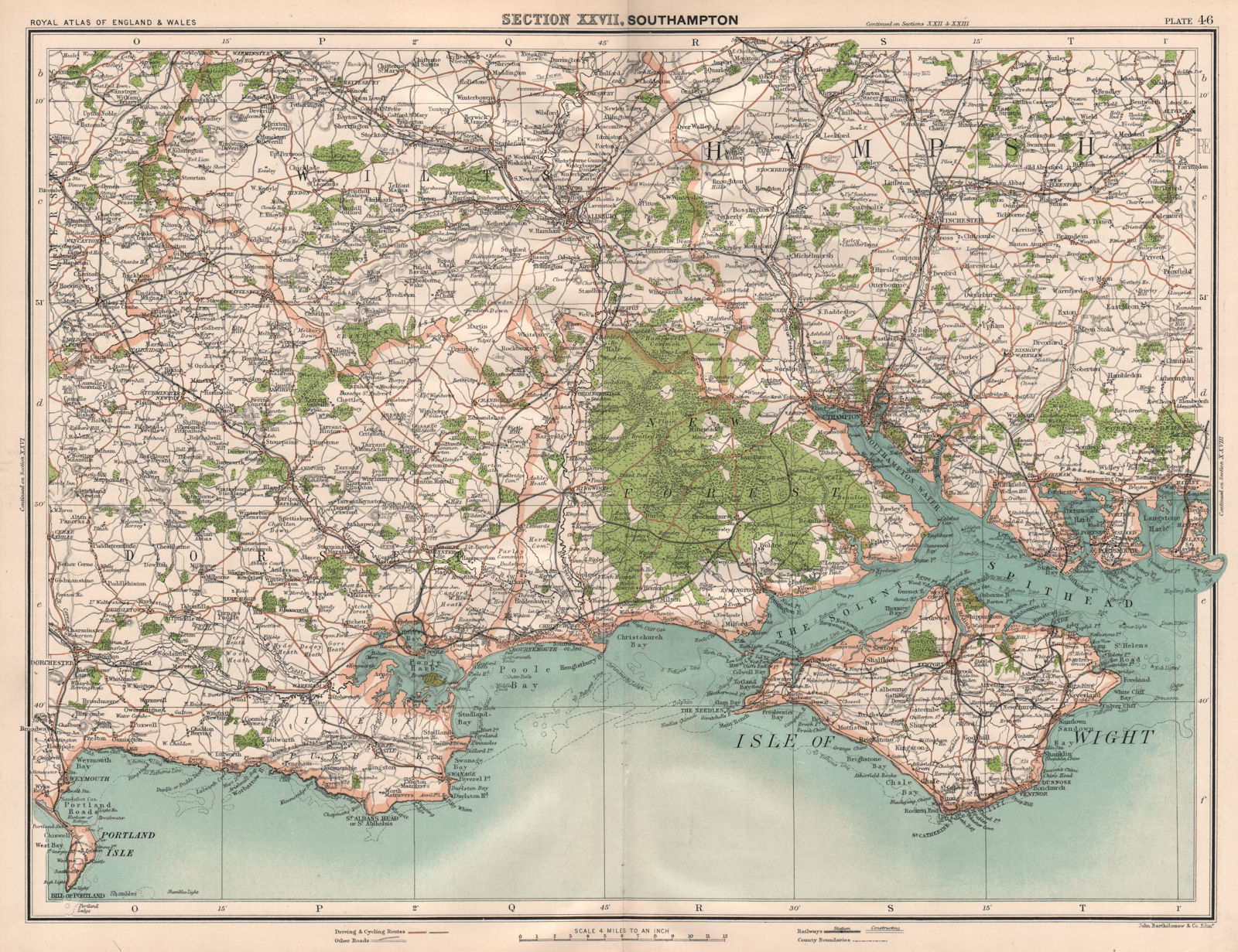 HAMPSHIRE / DORSET COAST. Isle of Wight New Forest Cranbourne Chase 1898 map