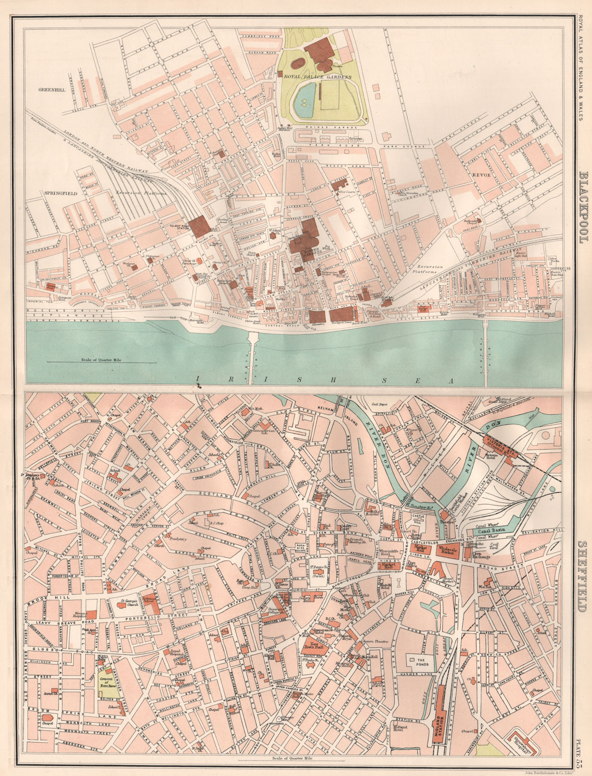 Associate Product BLACKPOOL & SHEFFIELD antique town city plans. BARTHOLOMEW 1898 old map