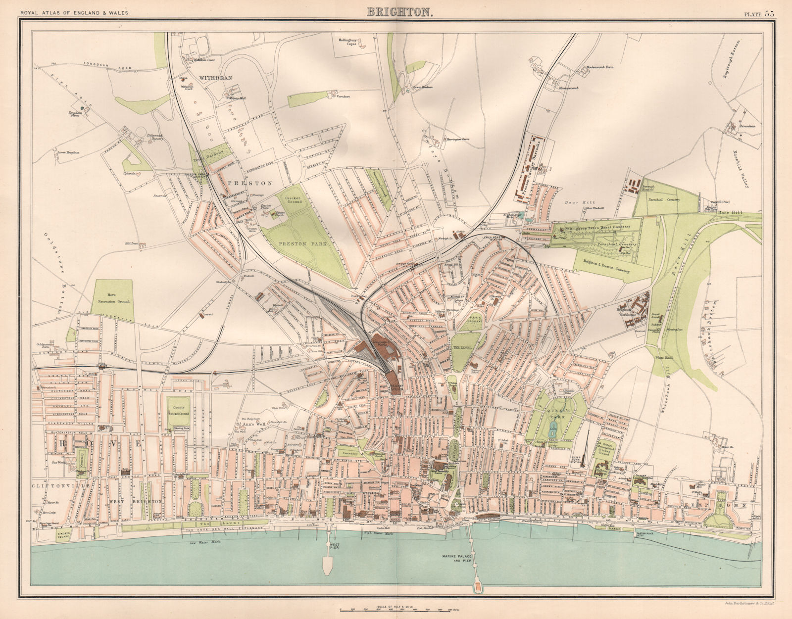 BRIGHTON antique town city plan. BARTHOLOMEW 1898 old map chart