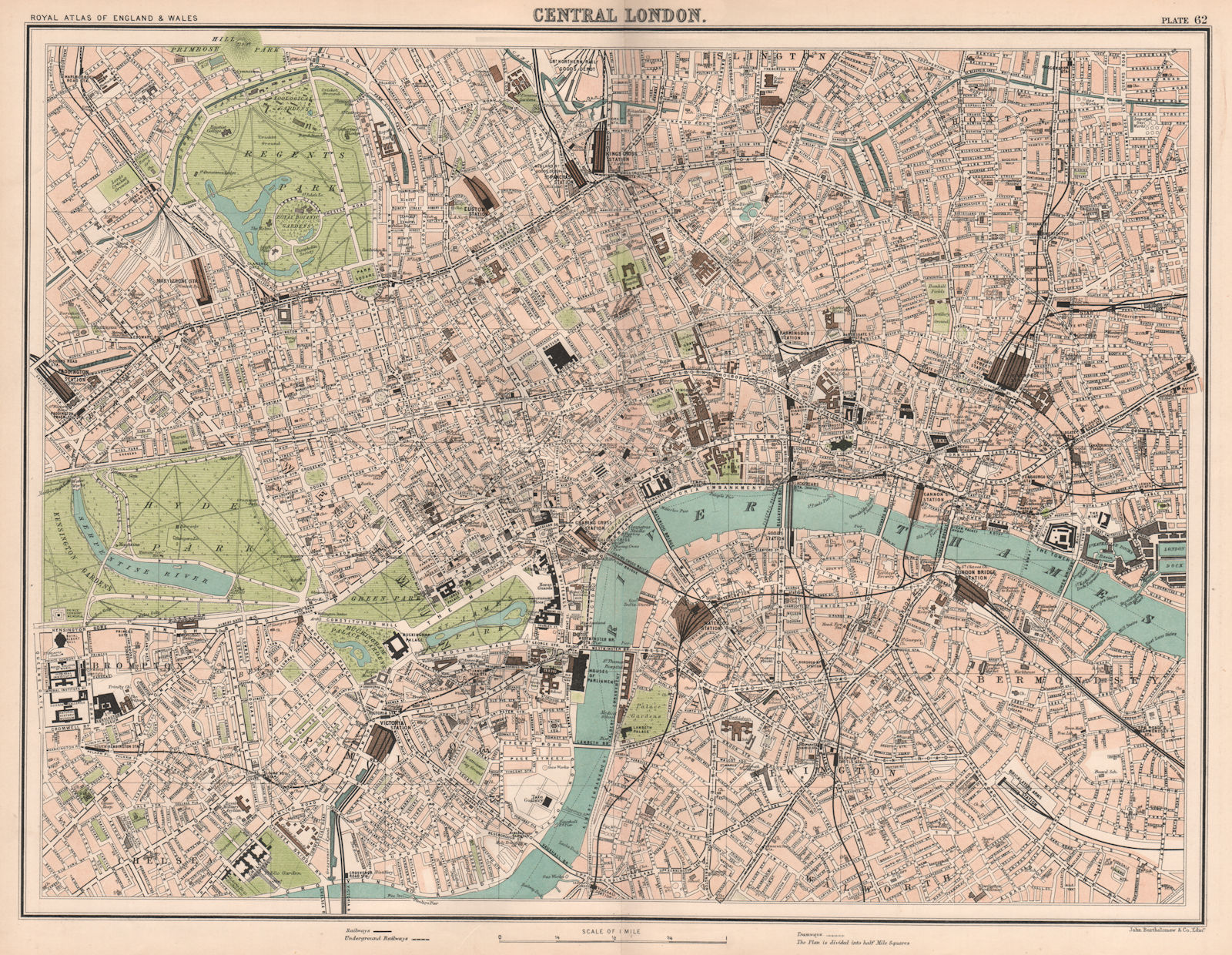 CENTRAL LONDON antique town city plan. BARTHOLOMEW 1898 old map chart