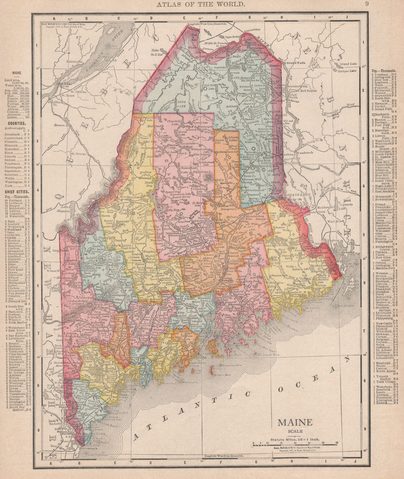 Maine state map showing counties. RAND MCNALLY 1912 old antique plan chart