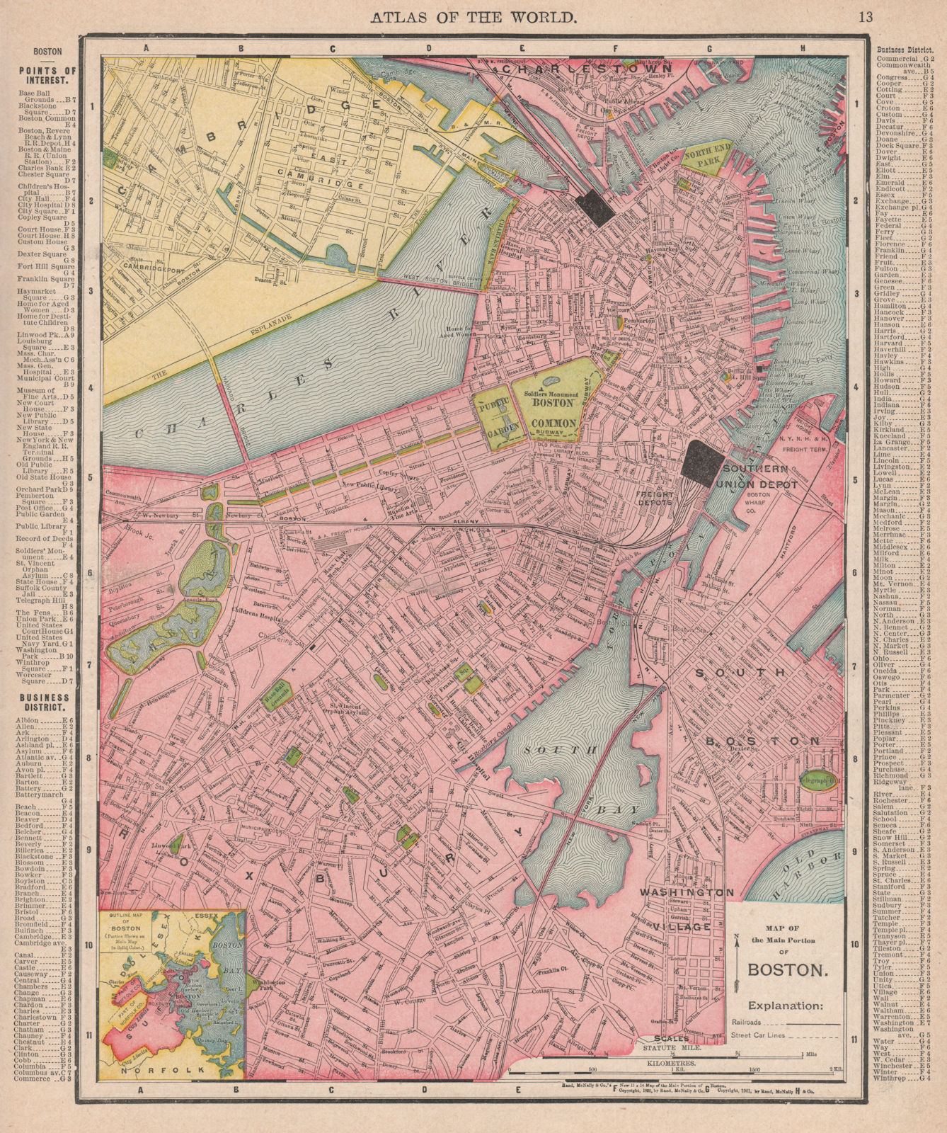 Boston town city map plan. Massachusetts. RAND MCNALLY 1912 old antique