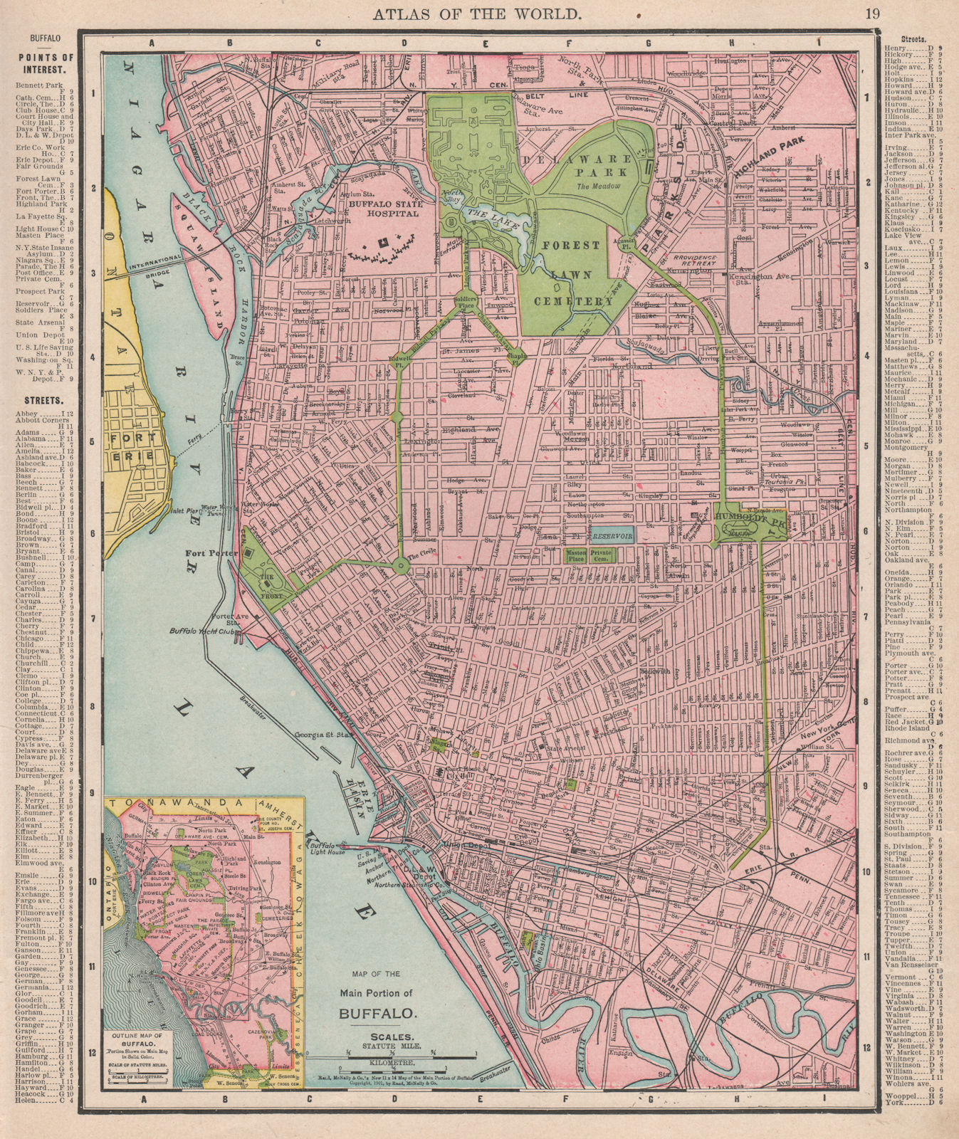 Buffalo town city map plan. New York. RAND MCNALLY 1912 old antique chart