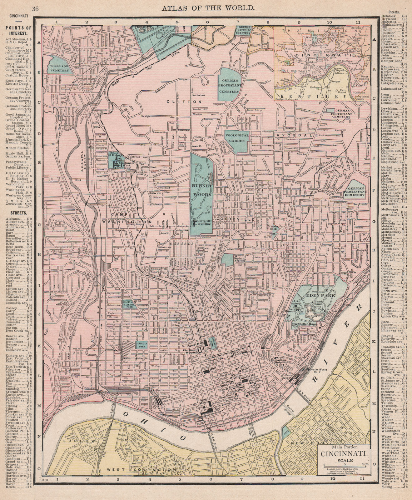 Cincinnati town city map plan. Ohio. RAND MCNALLY 1912 old antique chart