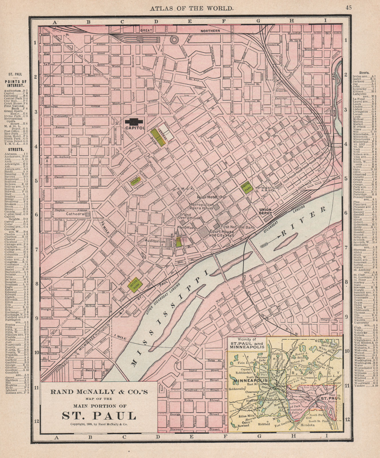 St. Paul town city map plan. Minneapolis. Minnesota. RAND MCNALLY 1912 old