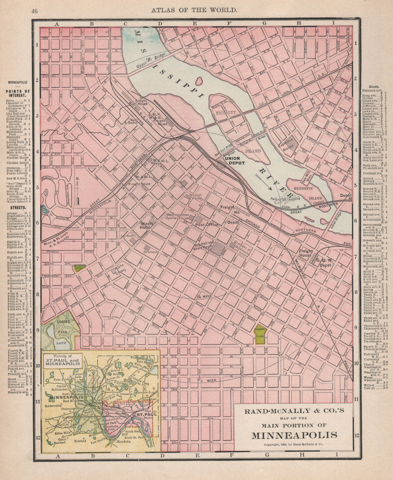 Associate Product Minneapolis town city map plan. Minnesota. RAND MCNALLY 1912 old antique