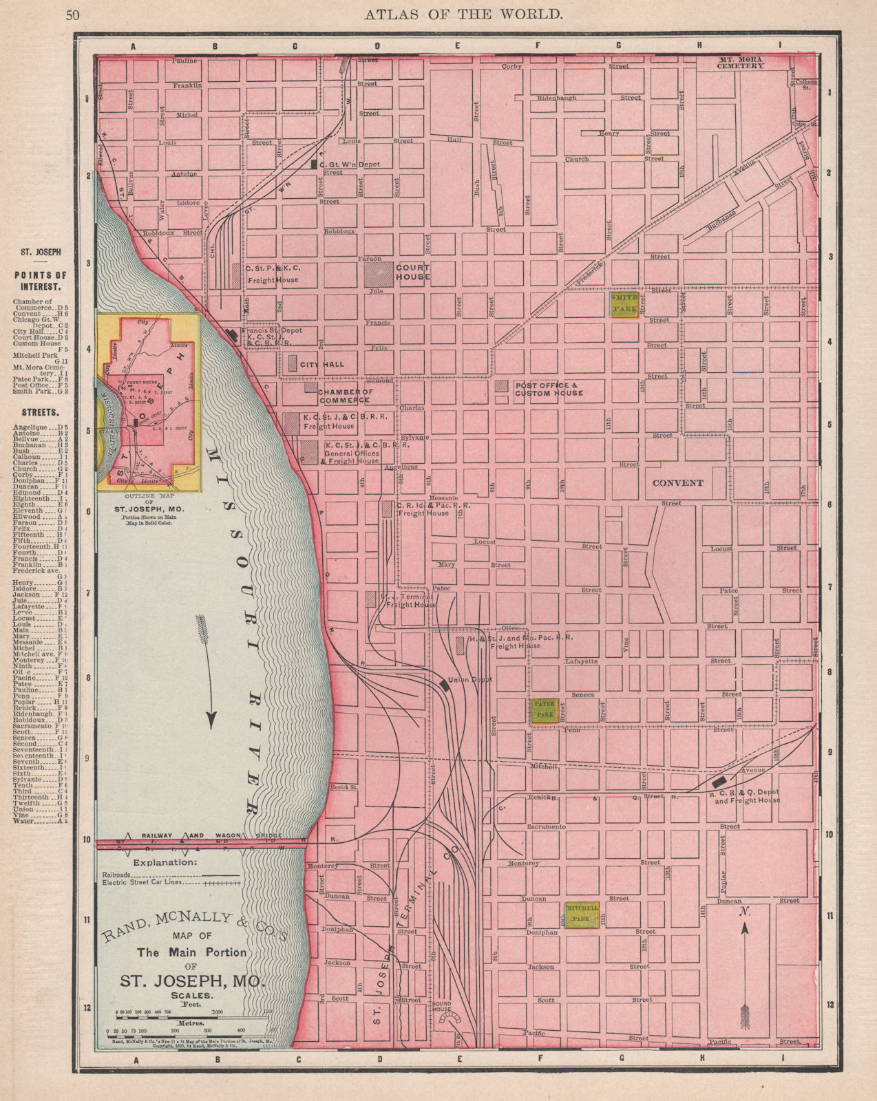 St. Joseph town city map plan. Missouri. RAND MCNALLY 1912 old antique