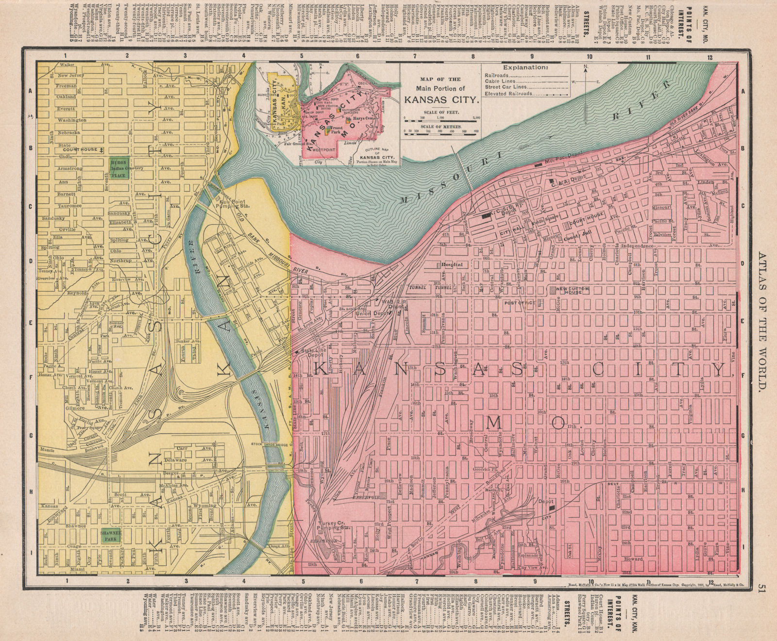 Kansas City town city map plan. Missouri/Kansas. RAND MCNALLY 1912 old