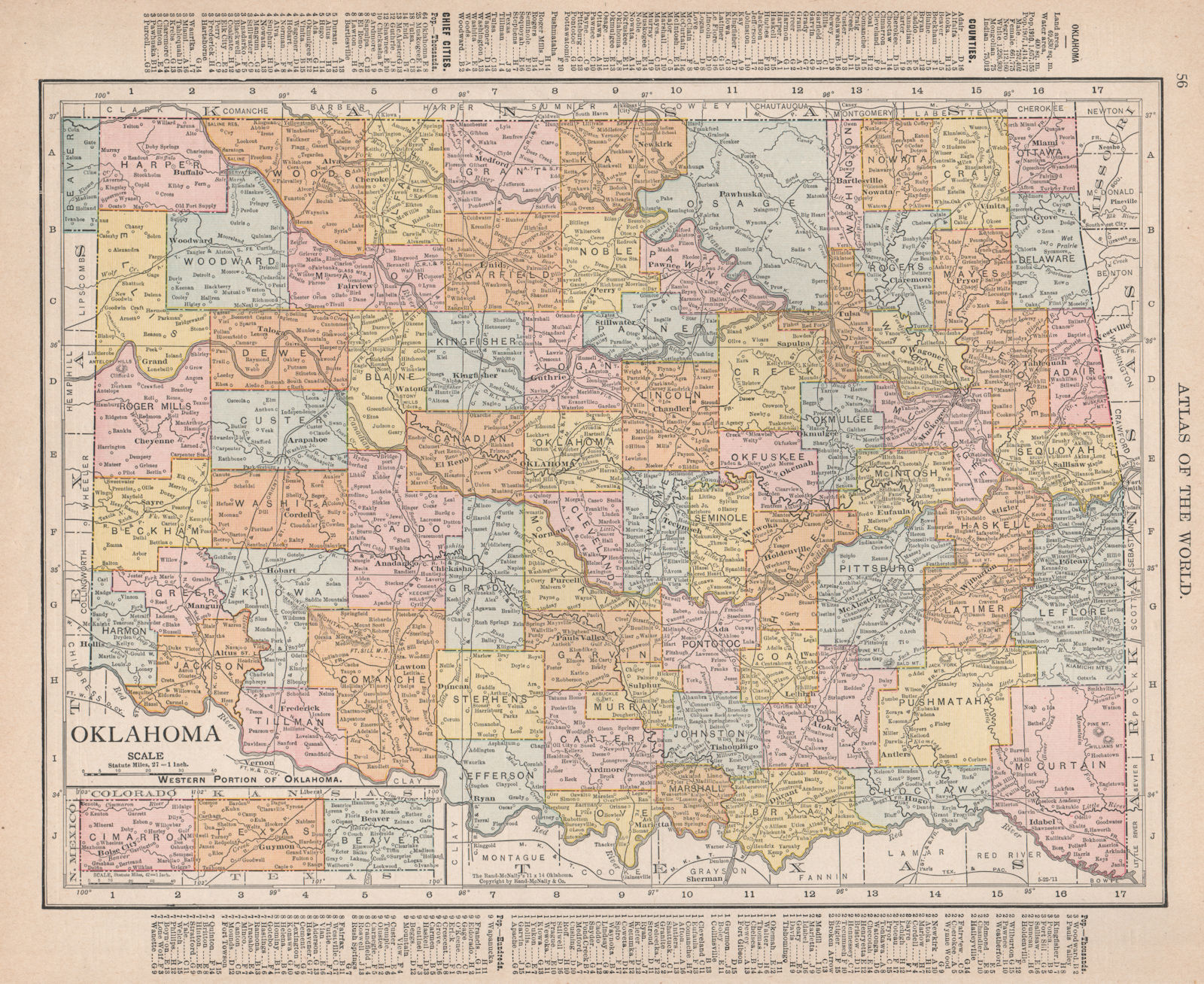 Associate Product Oklahoma state map showing counties. RAND MCNALLY 1912 old antique chart