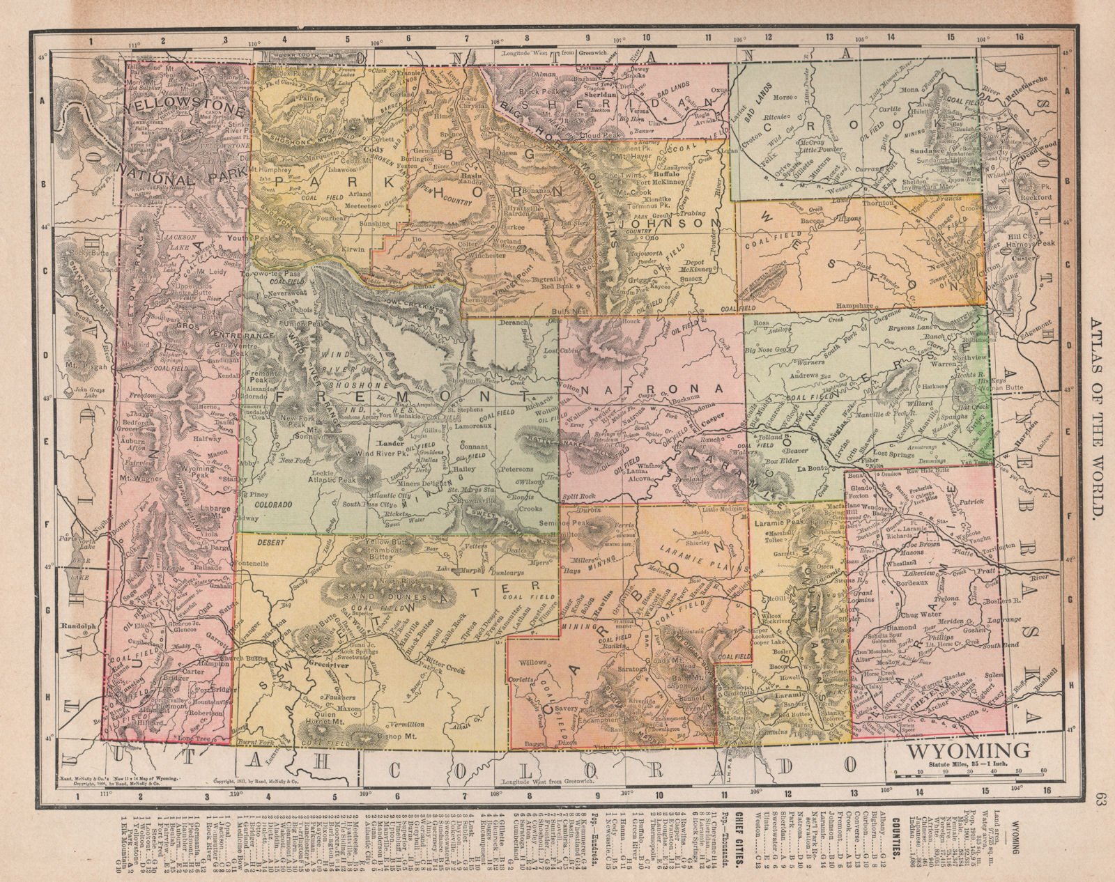 Associate Product Wyoming state map showing counties. Yellowstone. RAND MCNALLY 1912 old