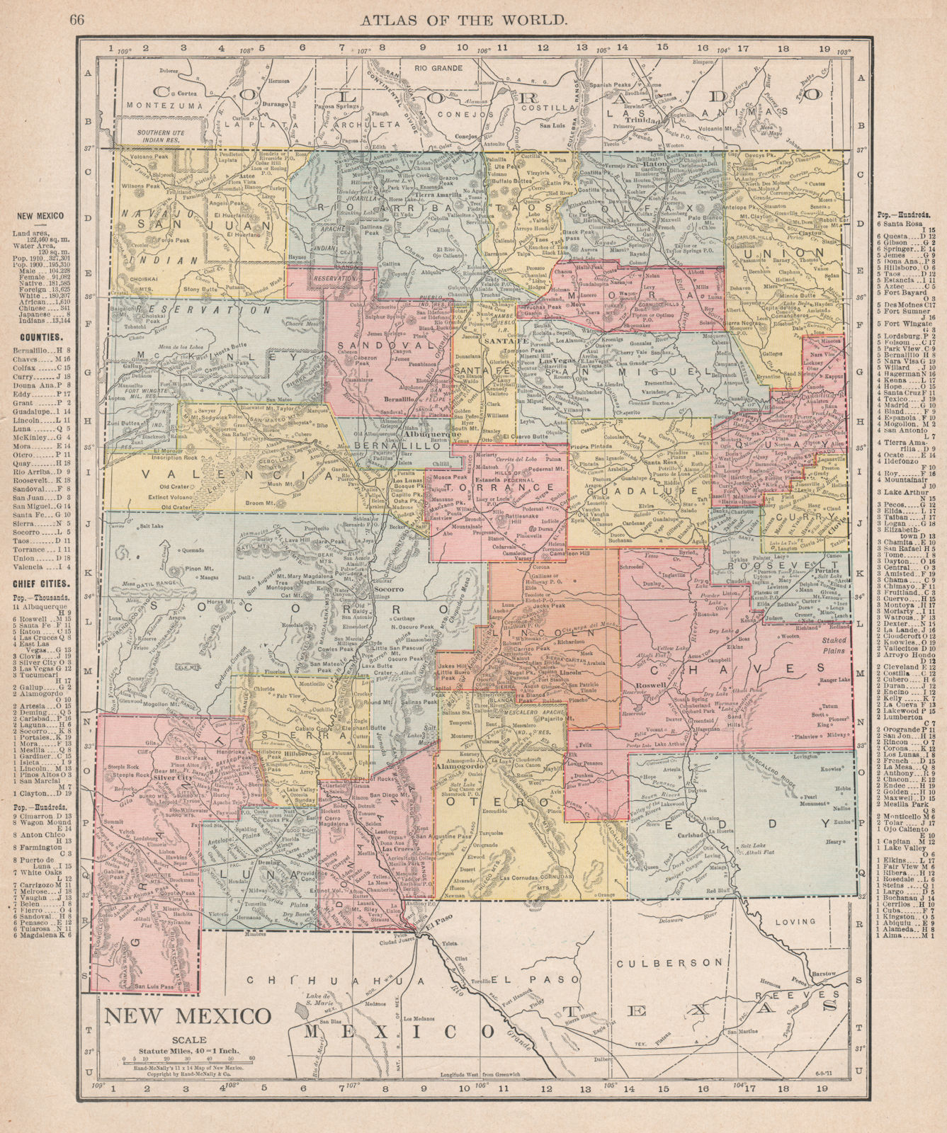 New Mexico state map showing counties. RAND MCNALLY 1912 old antique chart