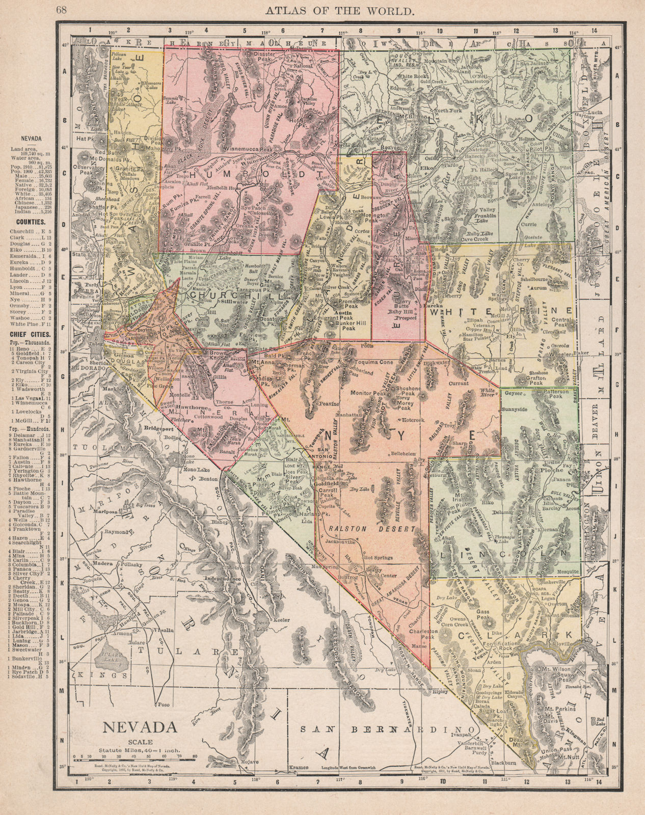 Nevada state map. Shows Las Vegas (incorporated 1911). RAND MCNALLY 1912