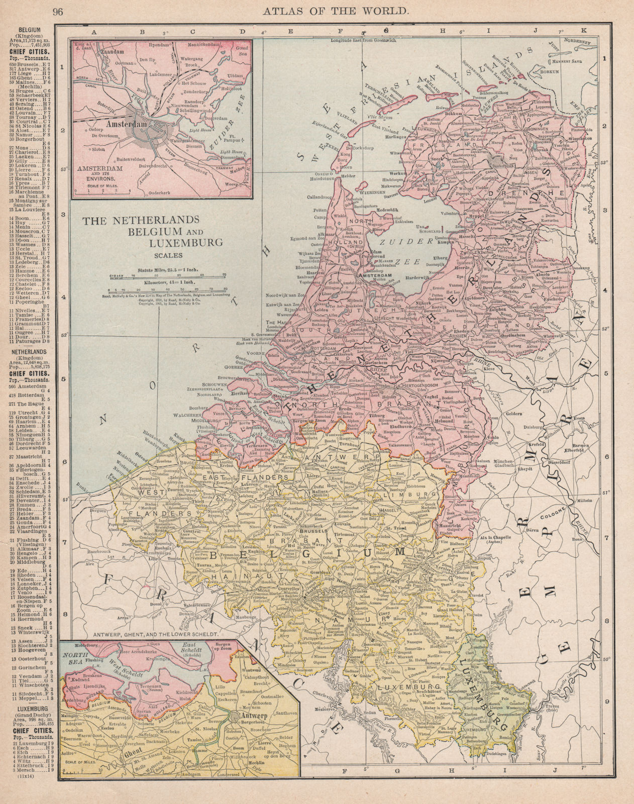 Associate Product Netherlands, Belgium & Luxemburg. Amsterdam/Antwerp inset. RAND MCNALLY 1912 map
