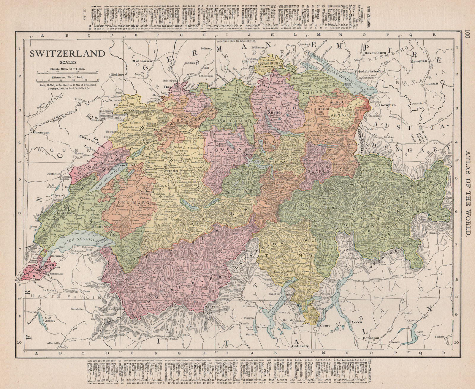 Associate Product Switzerland in cantons. RAND MCNALLY 1912 old antique vintage map plan chart