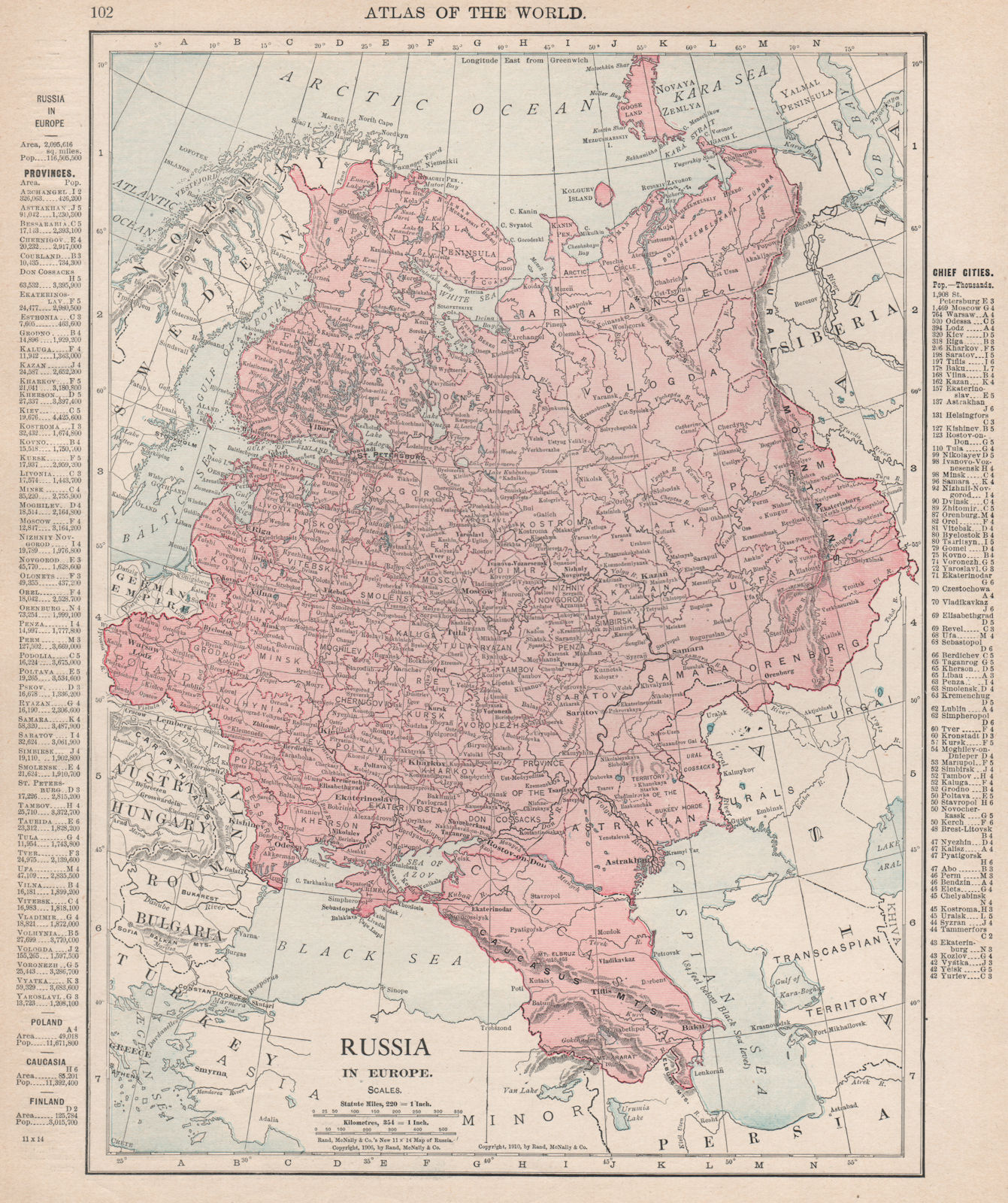 RUSSIA IN EUROPE. Poland Ukraine Caucasus Finland. RAND MCNALLY 1912 old map