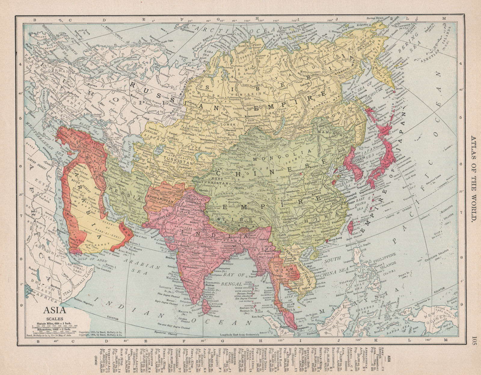 ASIA. British India. Ottoman Empire. RAND MCNALLY 1912 old antique map chart