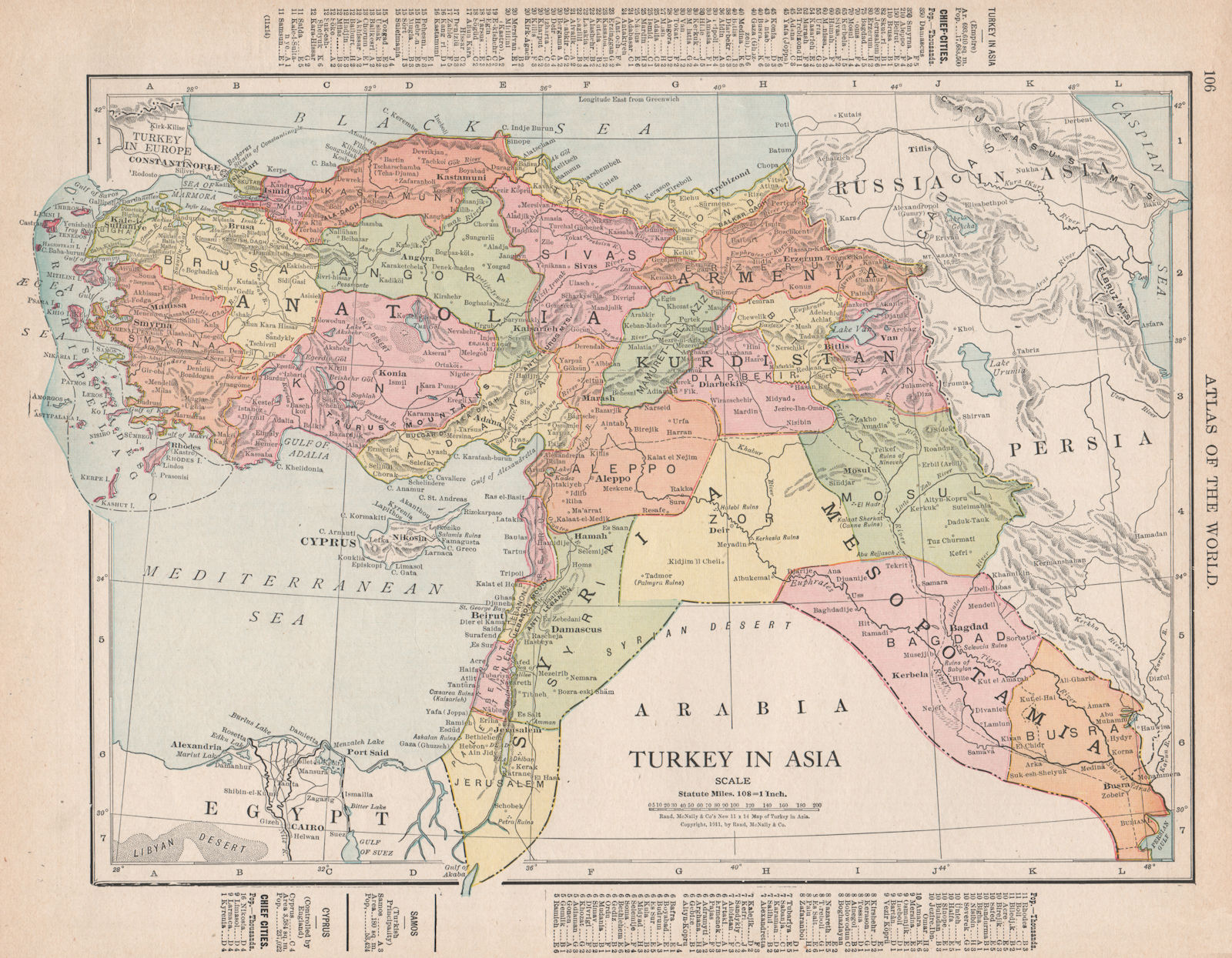 Turkey in Asia. Levant Mesopotamia Iraq. RAND MCNALLY 1912 old antique map