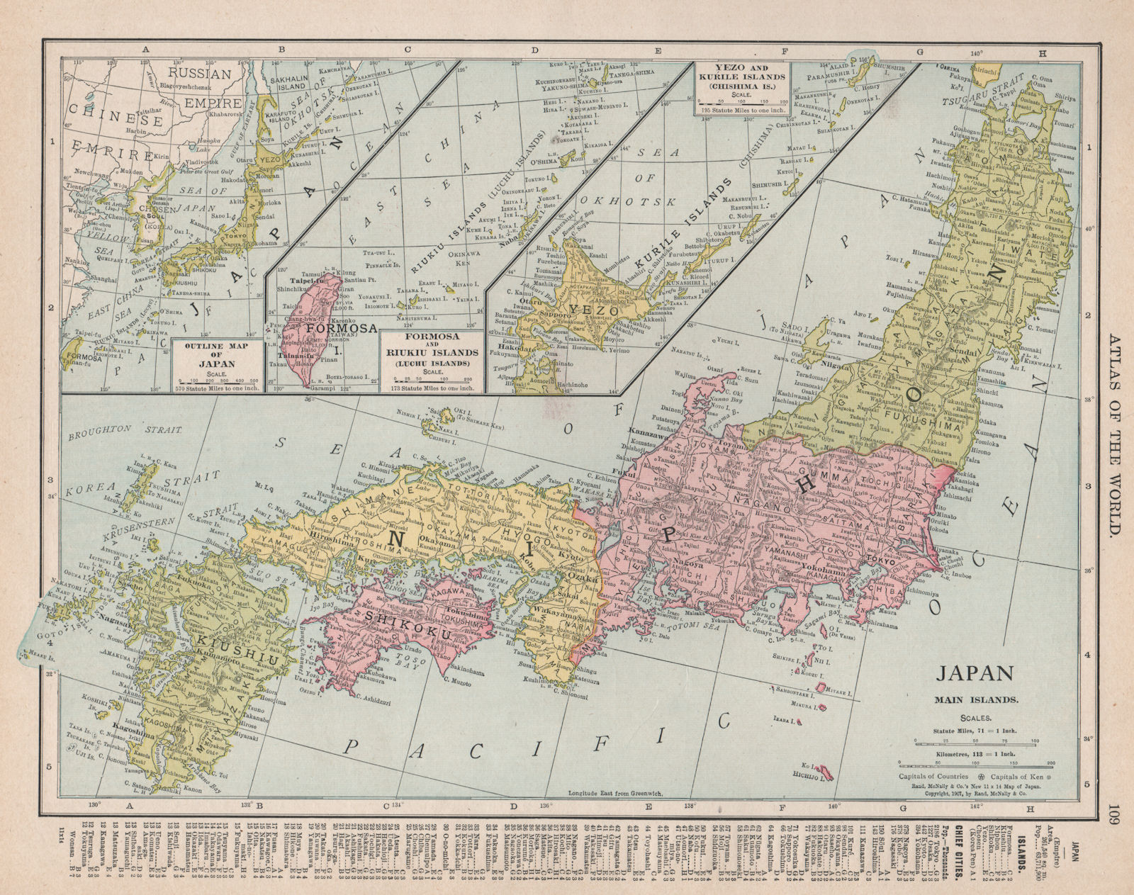 Associate Product JAPAN. Formosa Riukiu (Luchu) Kurile (Chishima) Islands. RAND MCNALLY 1912 map