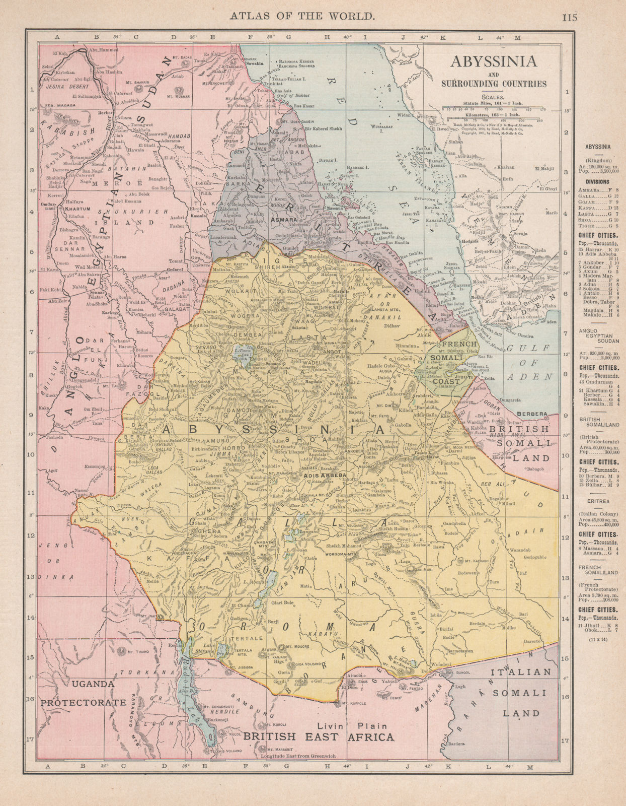 ABYSSINIA Eritrea French Somali Coast. Djibouti Ethiopia. RAND MCNALLY 1912 map