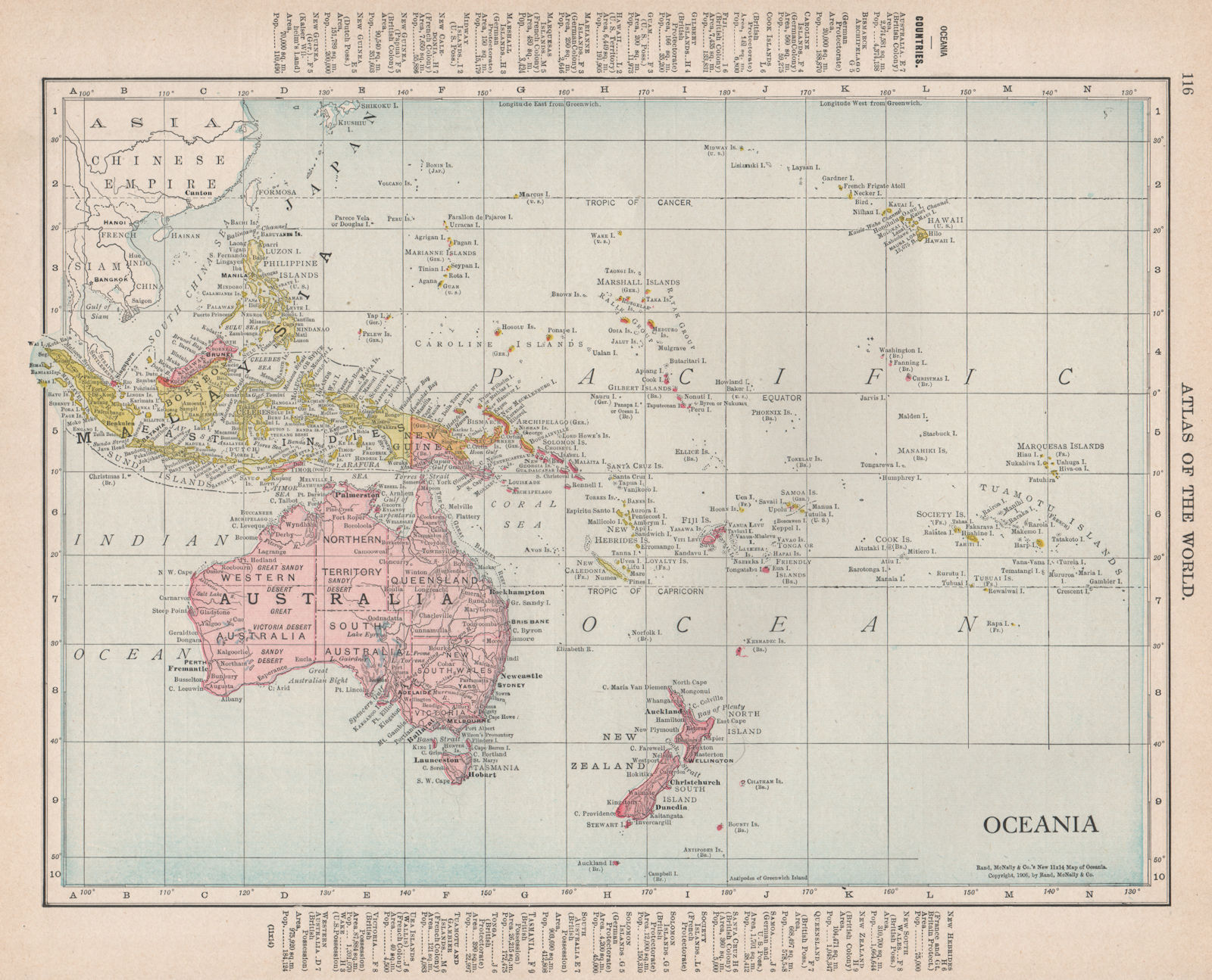 OCEANIA. Australasia Polynesia Micronesia Melanesia. RAND MCNALLY 1912 old map