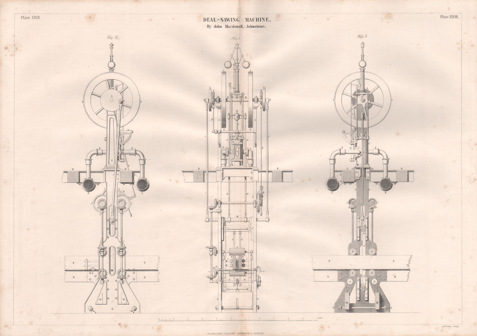 VICTORIAN ENGINEERING DRAWING Deal-sawing machine. John Macdowall Johnstone 1847