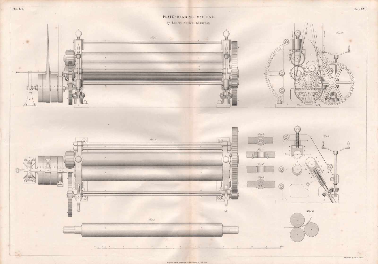 VICTORIAN ENGINEERING DRAWING Plate-bending machine. Robert Napier Glasgow 1847
