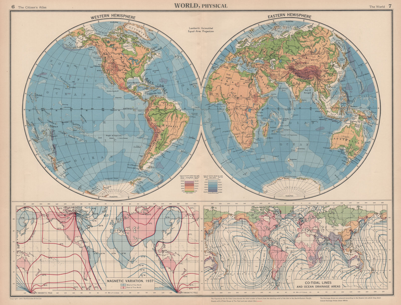 Associate Product WORLD MAGNETIC VARIATION & COTIDAL LINES. Physical. Ocean Drainage.  1944 map